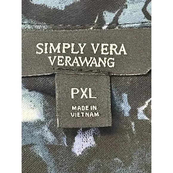 Simply Vera Vera Wang Shirt Womens XL Blue Black Abstract Floral Blouse Top‎ - Picture 5 of 8